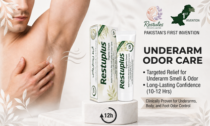 Restuplus Organic Body Odor & Feet Smell Control Cream – For Underarms, Feet, Groin & Rash / Chafing Care (30g)