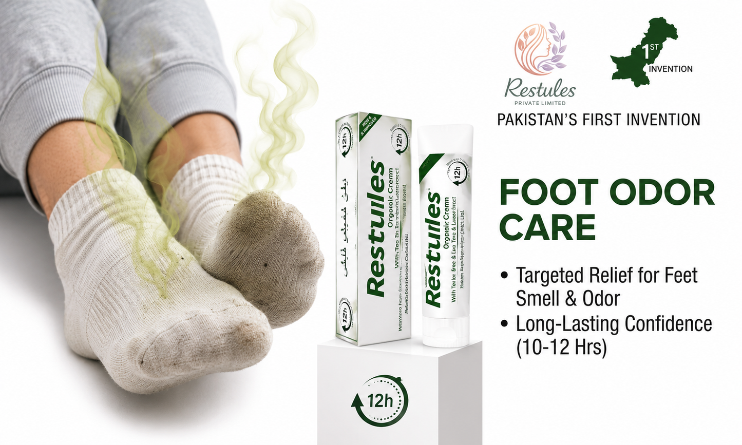 Restuplus Organic Body Odor & Feet Smell Control Cream – For Underarms, Feet, Groin & Rash / Chafing Care (30g)