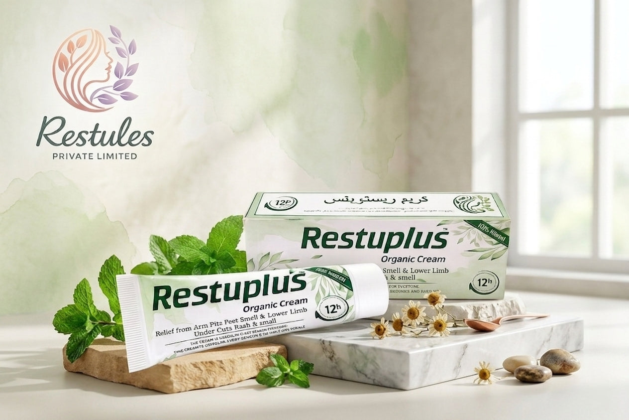 Restuplus Organic Body Odor Control Cream – For Underarms, Feet, Groin & Rash / Chafing Care (30g)