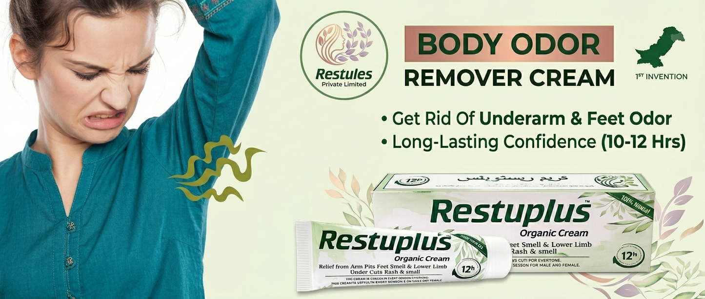 Restuplus Organic Body Odor Control Cream – For Underarms, Feet, Groin & Rash / Chafing Care (30g)