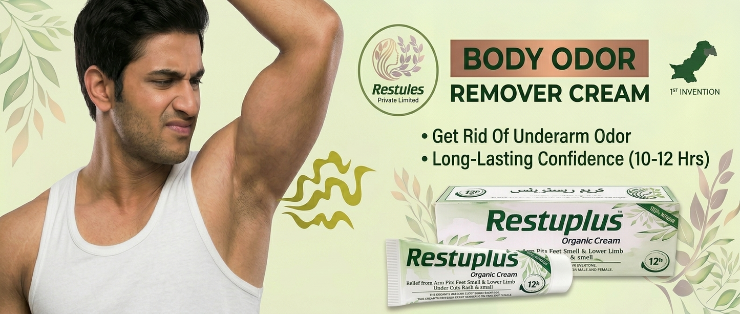 Restuplus Organic Body Odor Control Cream – For Underarms, Feet, Groin & Rash / Chafing Care (30g)