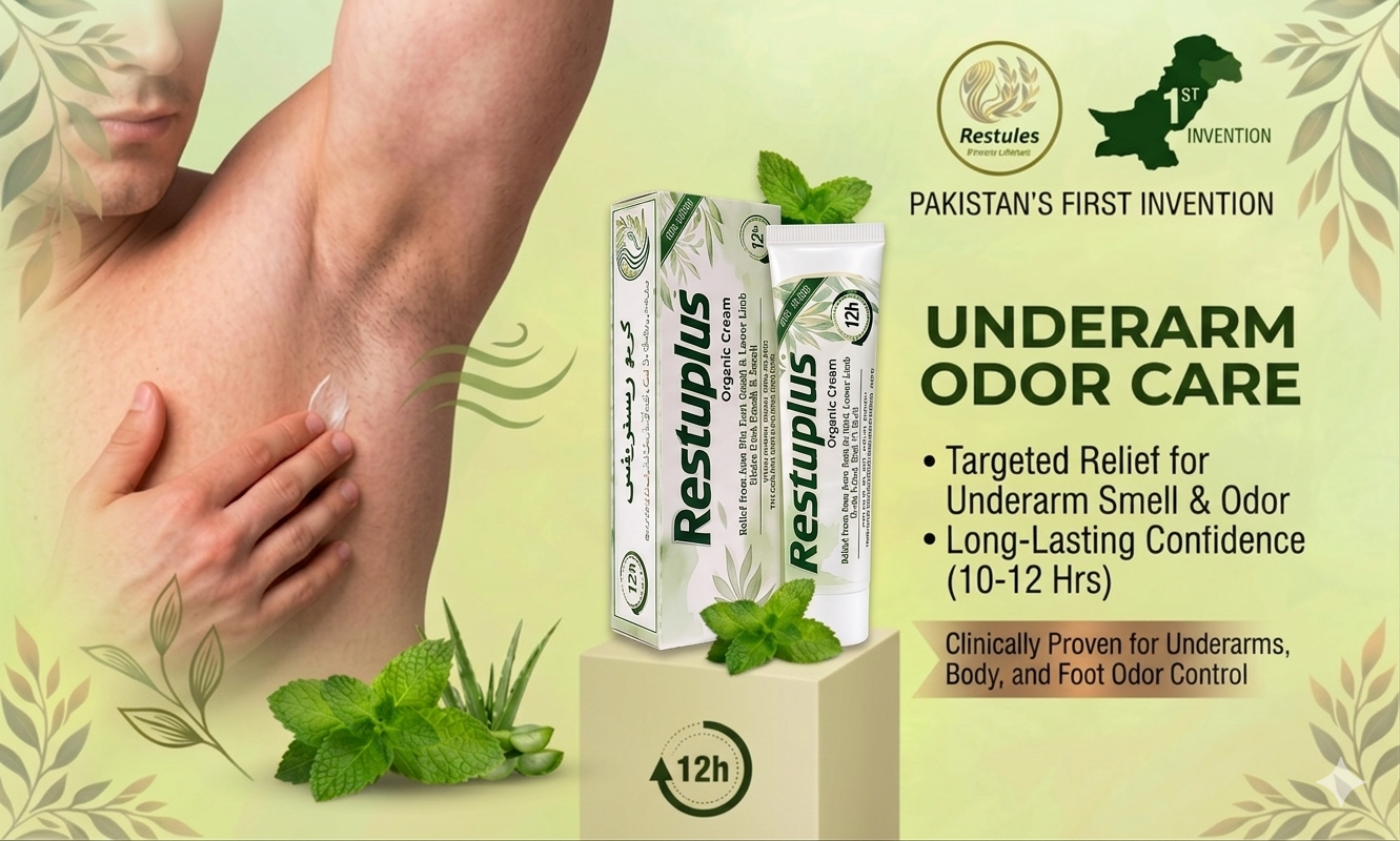 Restuplus Organic Body Odor Control Cream – For Underarms, Feet, Groin & Rash / Chafing Care (30g)